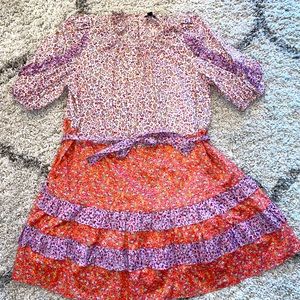 Ann Taylor Floral Ruffle Flare Dress Pink Multi Color Size 12